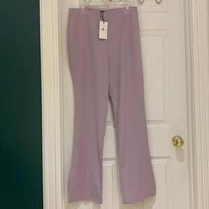 Mauve (not pink) coloured high rise ladies dress pants with flared leg and slit
